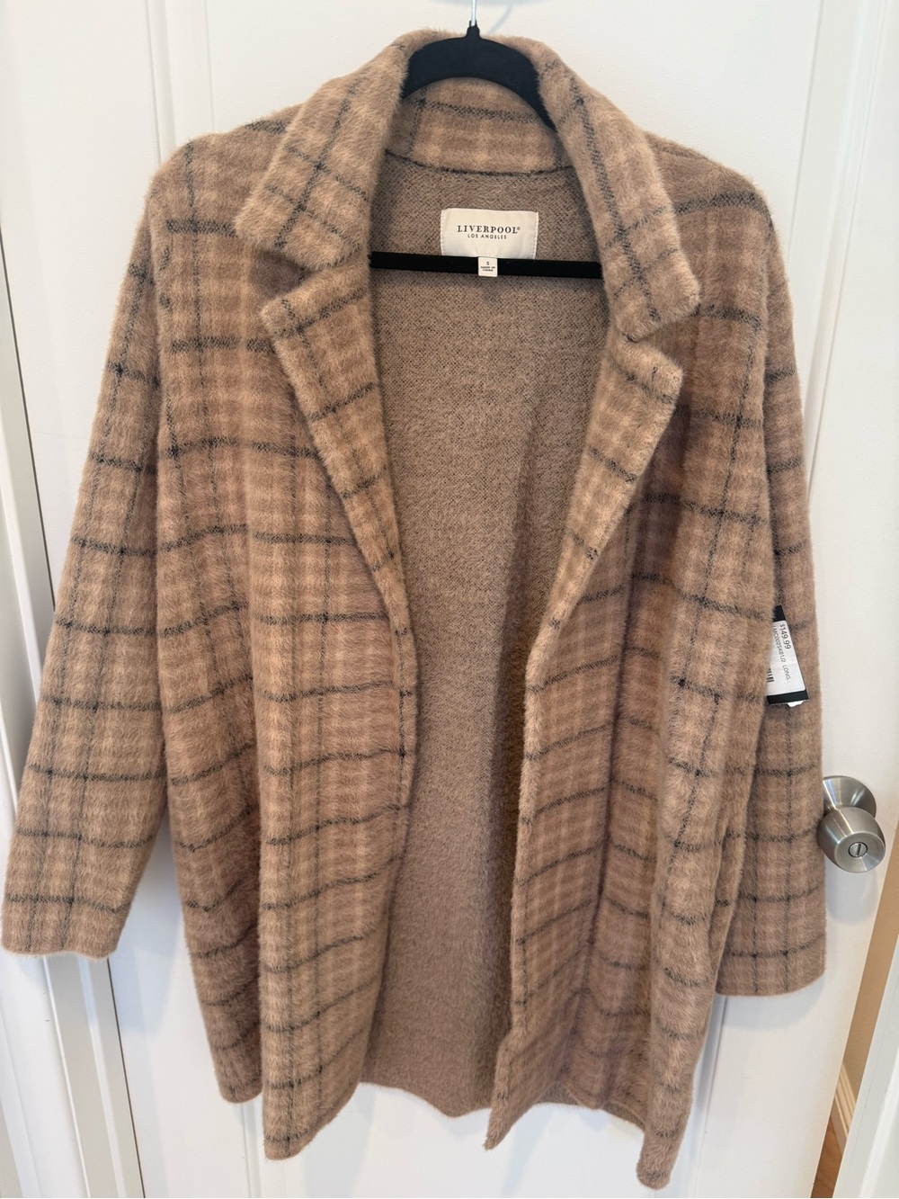 Liverpool Tan Plaid Open-Front Trench Coat